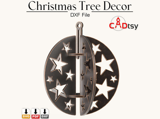 Christmas Tree Decor Ball CNC Laser Cutting DXF / SVG File, Metal Ornament Decoration, Digital Download.