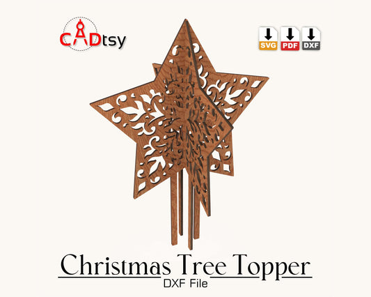 CADtsy Christmas Tree Topper Star SVG Laser Cutting File, DXF Wooden Decoration, Digital Download.