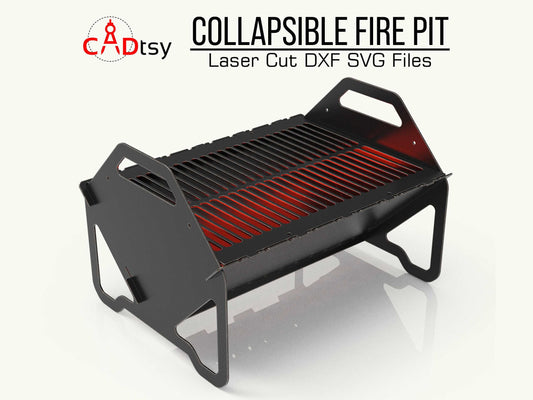 Convenient collapsible fire pit designed for easy transport, perfect as an outdoor portable grill or flatpack camping stove, available in a CNC laser plasma cutting DXF file for effortless assembly and disassembly.