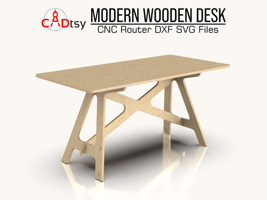 Sleek modern wooden table designed for CNC router cutting, provided as a DXF file for plywood construction, complete with DIY project furniture crafting plans for a contemporary workspace.