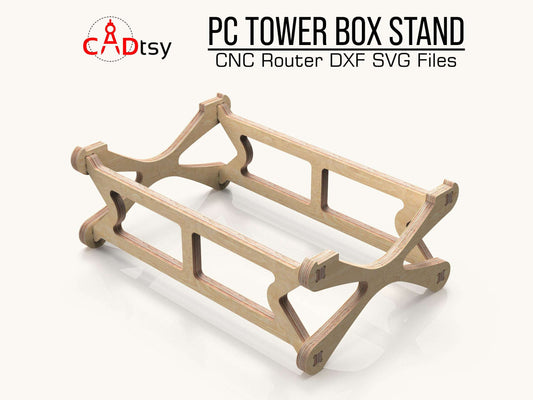 Wooden PC tower box under desk stand - CNC router cut. Stylish and functional desktop organization solution for a tidy workspace