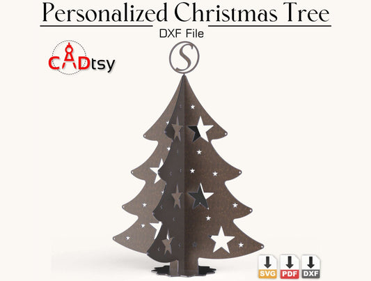 Personalized Christmas Tree CNC Laser Cutting DXF / SVG File, Full Alphabet A-Z, Digital Download.