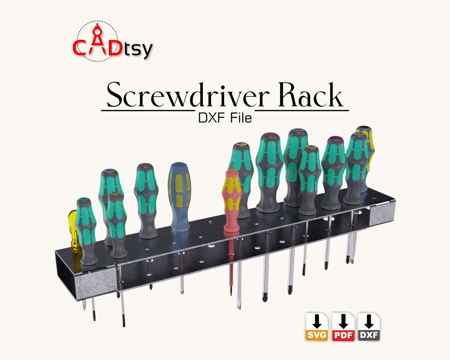 Metal Screwdriver Organizer Rack DXF SVG File - CNC Laser Plasma Cutting tool holder wall mount garage workshop accessory