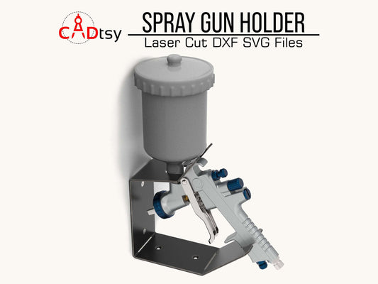 Customizable spray paint gun metal stand holder, optimized DXF and SVG files for CNC laser or plasma cutting, an ideal workshop tool organizer for efficient and safe storage
