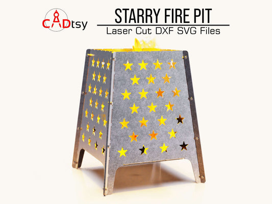 Enchanting starry fire pit featuring a celestial metal pattern, cut files provided in DXF and SVG for CNC laser or plasma creation, ideal for creating a cozy bonfire ambiance on an outdoor patio.