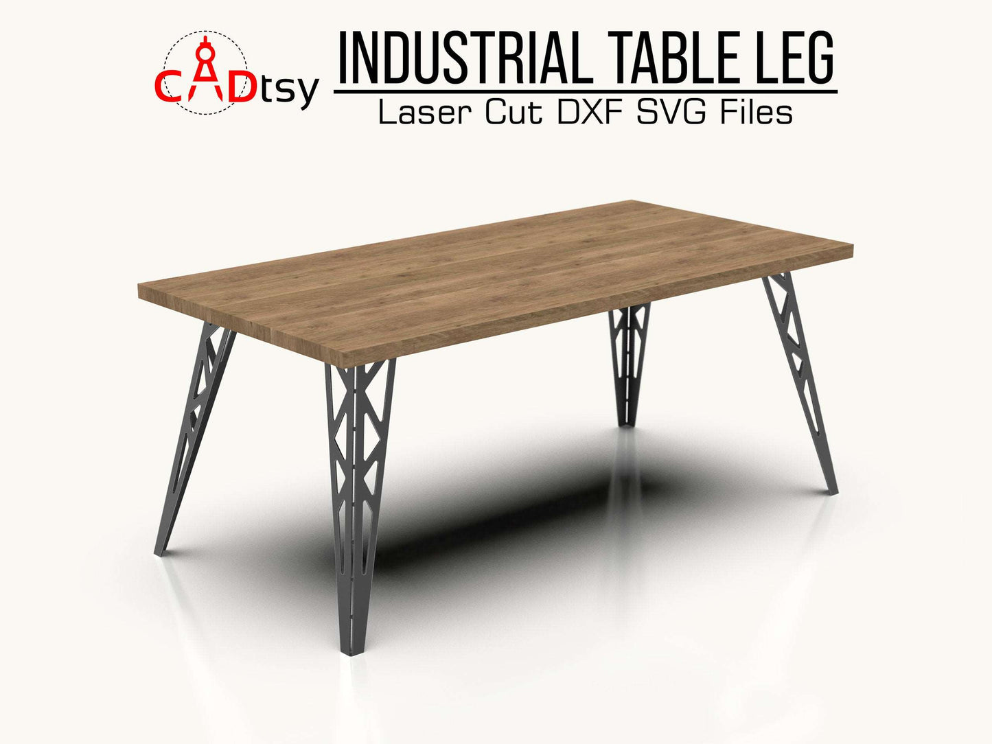 A single, Eiffel-style metal table leg, made from a dxf file, shown ready to be attached to a custom dining table or desk.