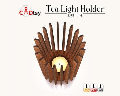 CADtsy Tea Light Candle Holder. Laser cut wooden brown plywood candlestick Lamp. Cylinder-shaped decor for a cozy home interior