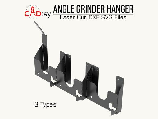 Versatile 4.5-inch angle grinder hanger/holder designed for plasma cutting, provided in a DXF SVG files format, perfect for organizing tools in workshops or garages, available in three types for different mounting preferences