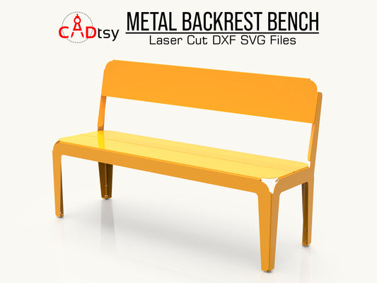 Outdoor metal CNC laser / plasma cut backrest bench in modern style. A heavy-duty design ideal for a patio or garden. Stylish and durable outdoor seating.
