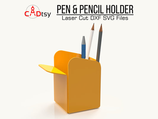 Minimalist metal pen holder with a clean design, created from DXF and SVG plasma or laser cut files, an efficient desk organizer CNC crafting pattern suitable for workspace optimization.