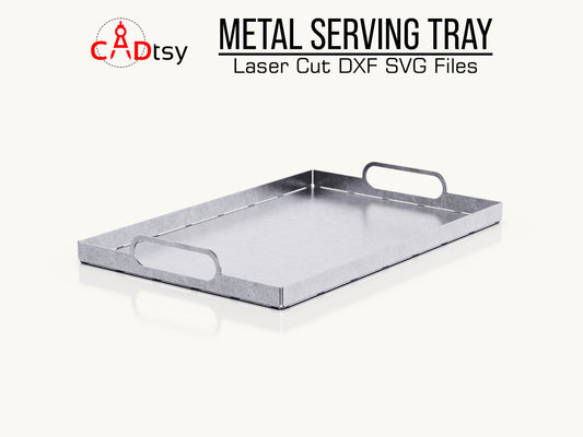Sleek metal serving tray with cut-out handles, precisely engineered for CNC plasma or laser cutting available in DXF / SVG files format, ideal for sophisticated dining and entertaining.