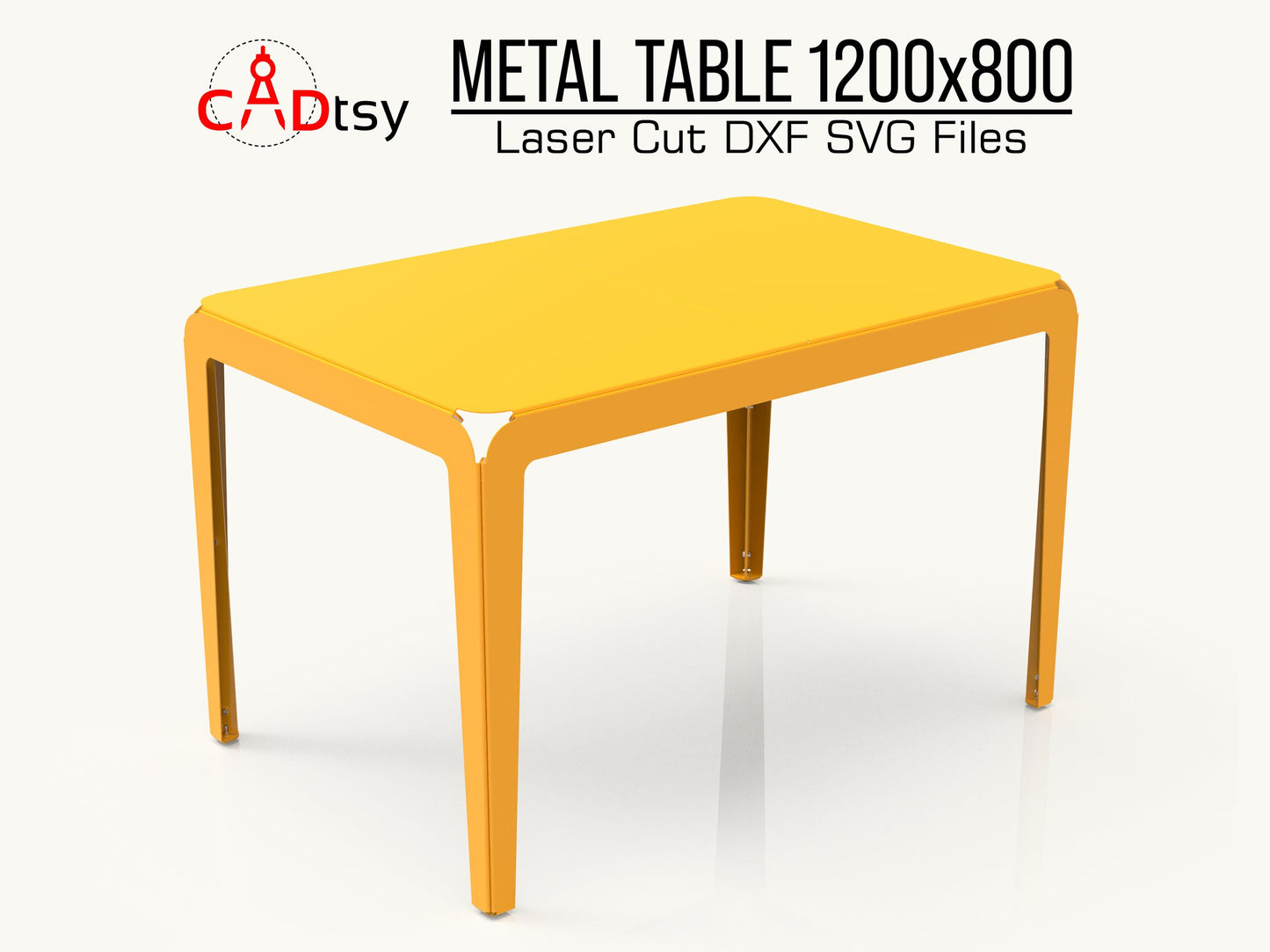 A sleek, modern 1200mm metal table, made from a dxf file, shown fully assembled in a contemporary room.