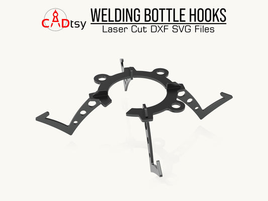 Precision-engineered welding bottle tank hooks designed for CNC plasma or laser cutting, provided in a DXF file, ensuring secure and convenient storage solutions for welding setups.
