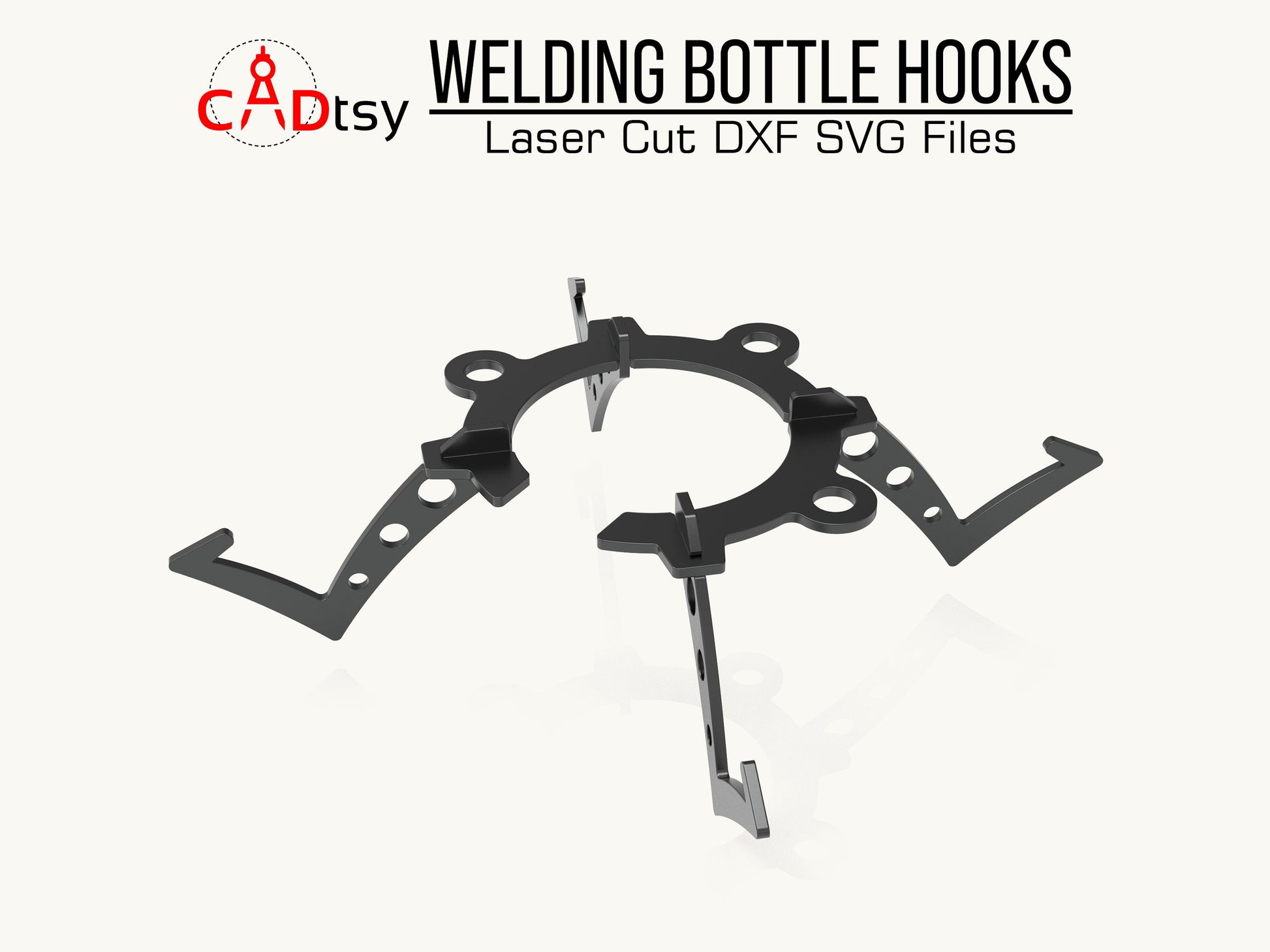 Precision-engineered welding bottle tank hooks designed for CNC plasma or laser cutting, provided in a DXF file, ensuring secure and convenient storage solutions for welding setups.