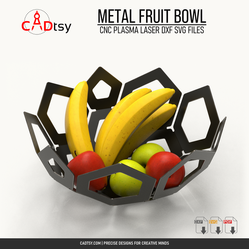 Hexagon pattern sheet metal fruit bowl DXF and SVG cutting file cover