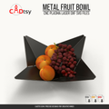 Origami-style metal fruit bowl with fruit CNC cutting file cover