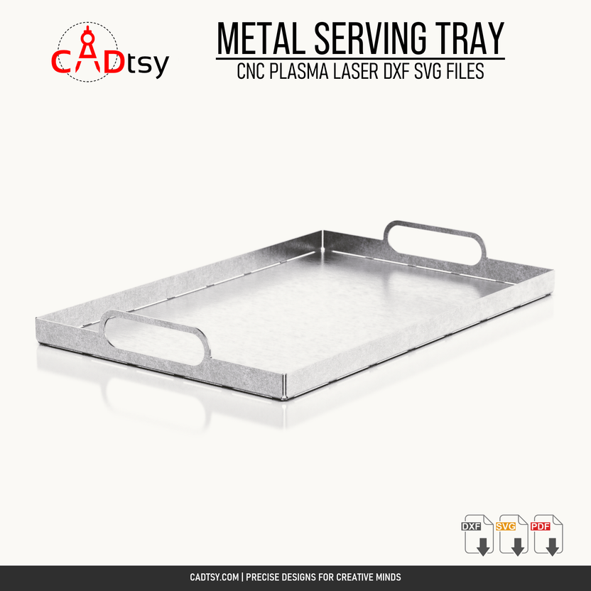 Assembled metal serving tray with raised sides and integrated handles