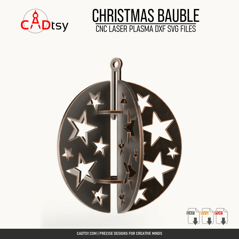 Assembled 3D metal Christmas bauble ornament with star cutouts