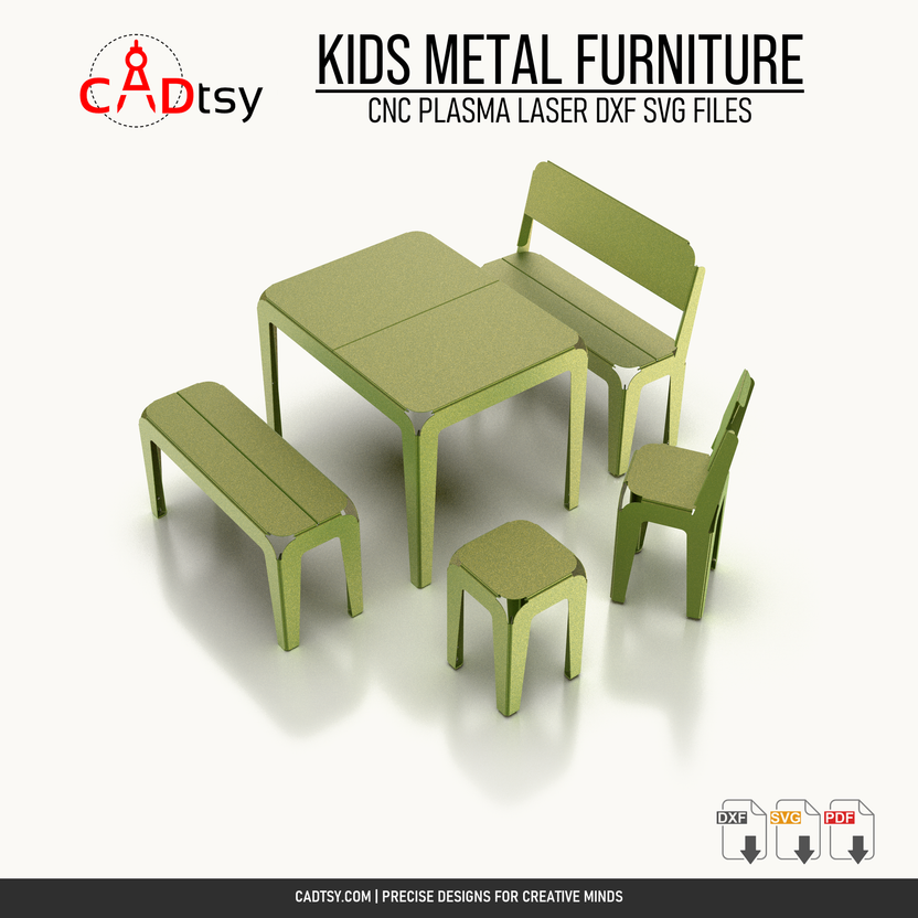 Five-piece metal kids furniture set DXF and SVG CNC cutting file cover image