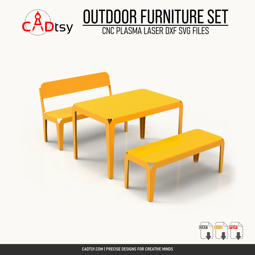 Three-piece outdoor metal table and bench set DXF and SVG CNC file cover image