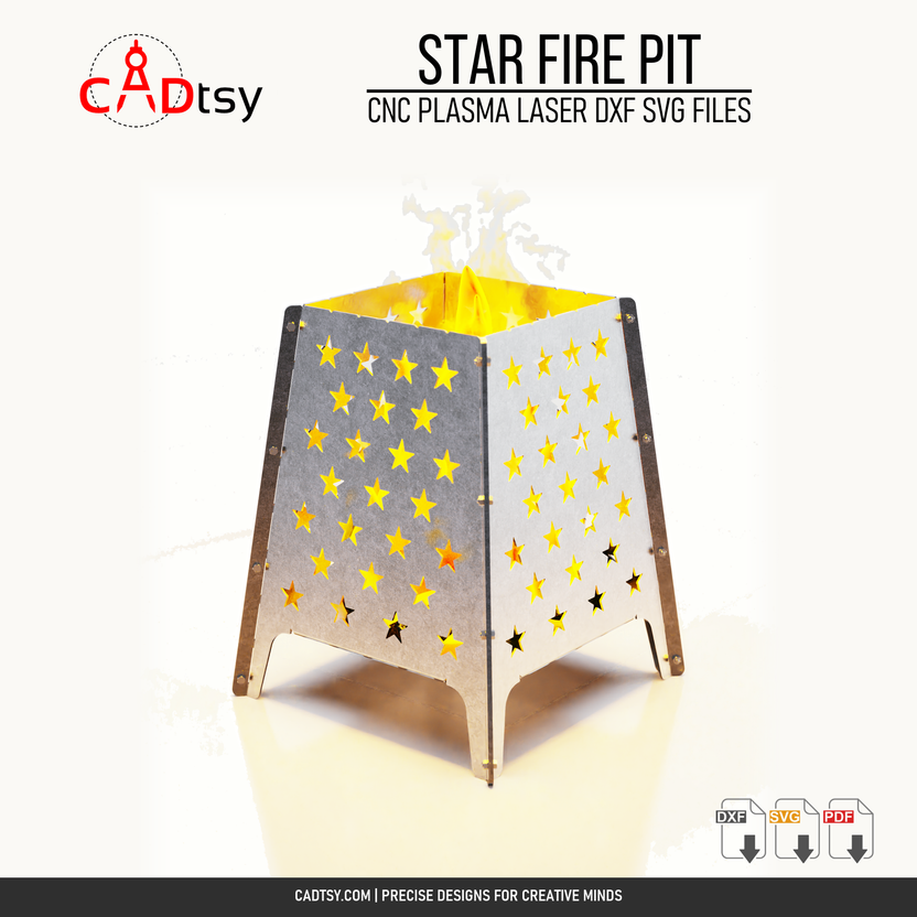 Assembled star-pattern metal fire pit with flames