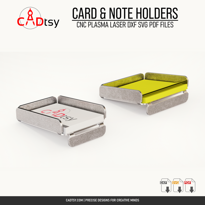 Updated metal business card holder and sticky note holder shown together