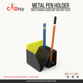 Compact bent-metal pen holder with office supplies shown for context