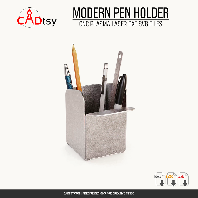 Modern two-compartment sheet-metal pen holder with writing tools