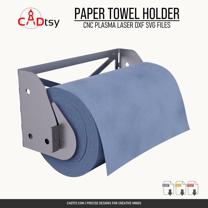 Wall-mounted metal paper towel holder with a blue workshop roll