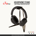 R2 metal headphone stand holding over-ear headphones