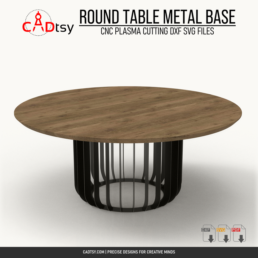 Round D900 radial metal table base shown with a wood tabletop
