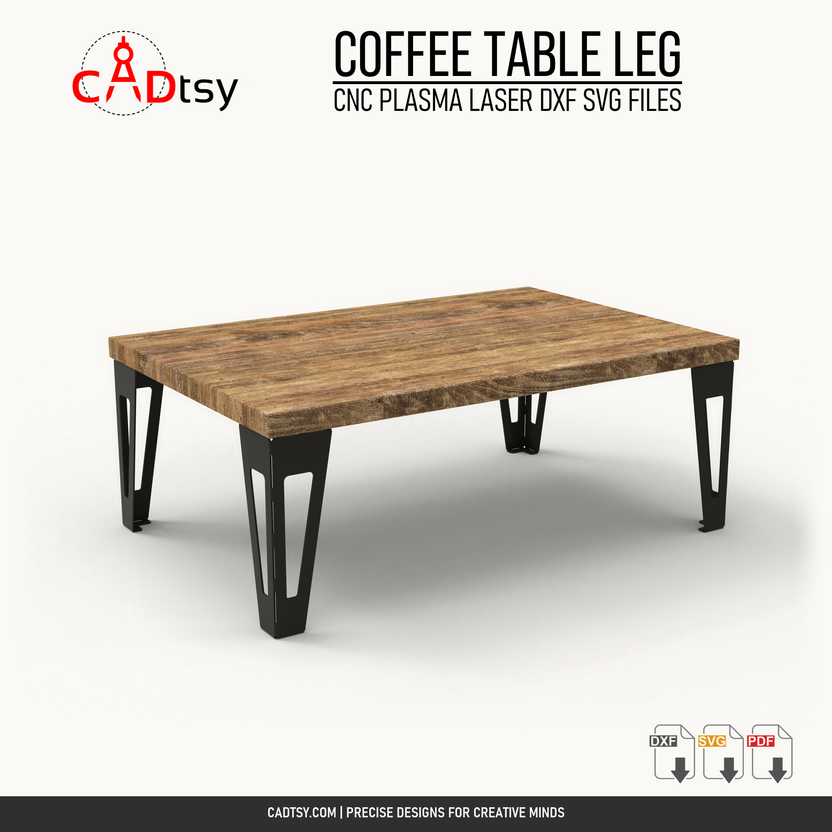 Coffee table with single-slot sheet metal legs for CNC cutting