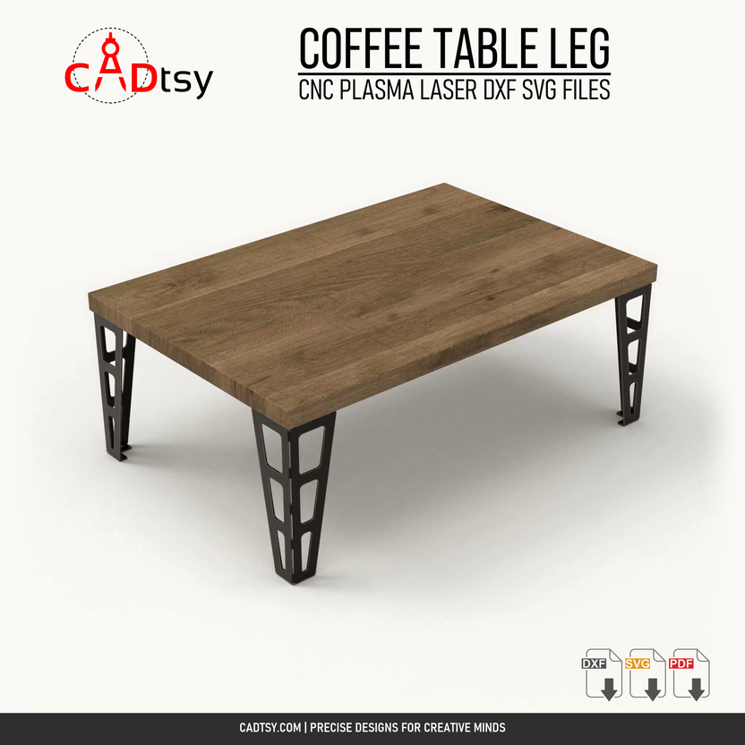 Coffee table with three-slot sheet metal legs for CNC cutting