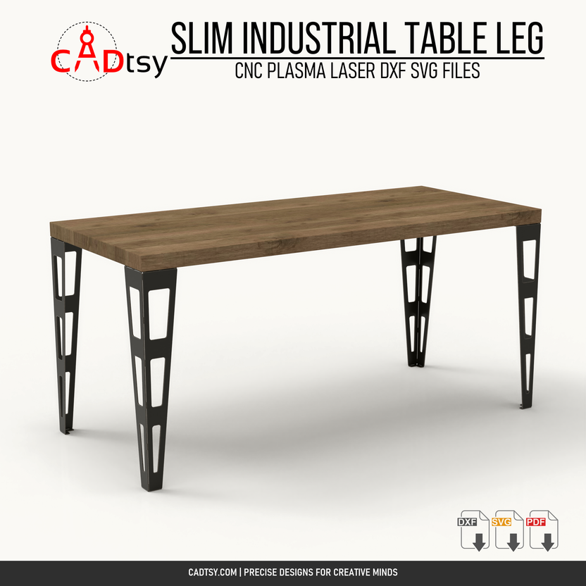 Dining table built with slim tapered industrial sheet metal legs