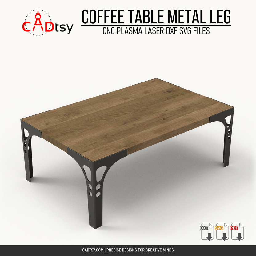 Coffee table built with curved perforated 410 mm metal legs