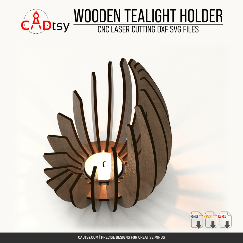 Curved wooden tealight holder laser cutting DXF and SVG file cover