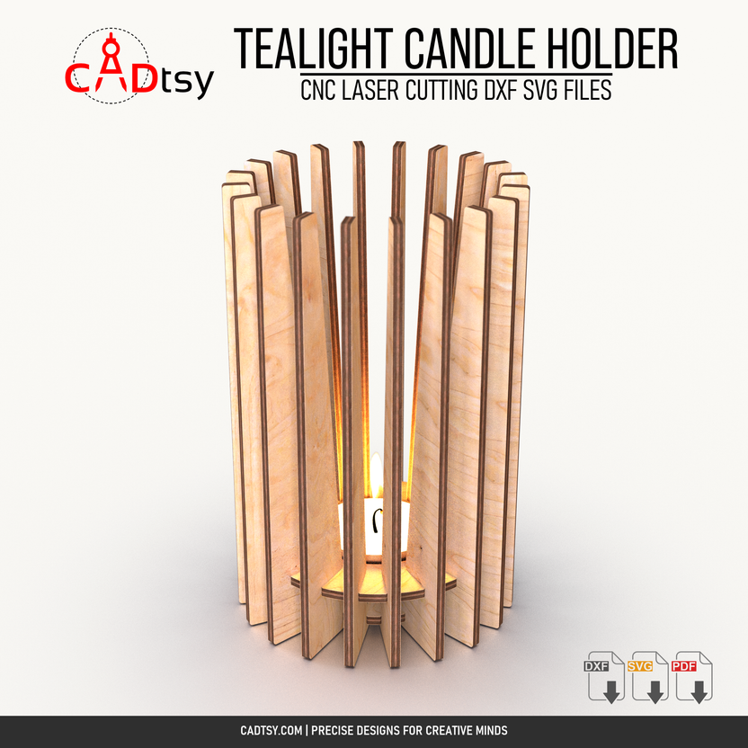 Assembled cylindrical wooden tealight candle holder with LED light