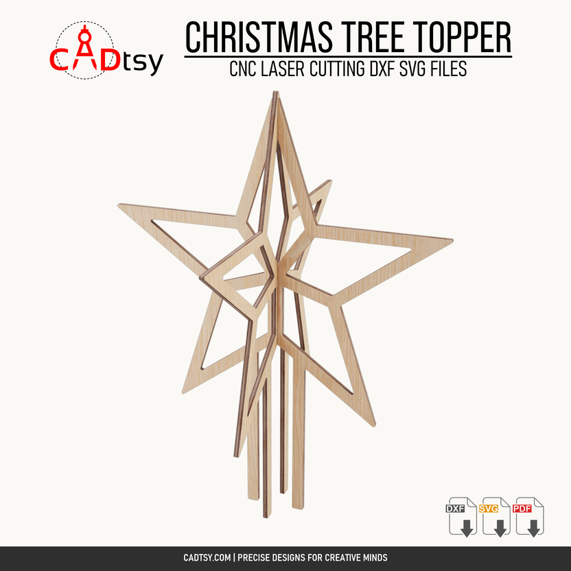Assembled interlocking wooden Christmas tree topper star in perspective view