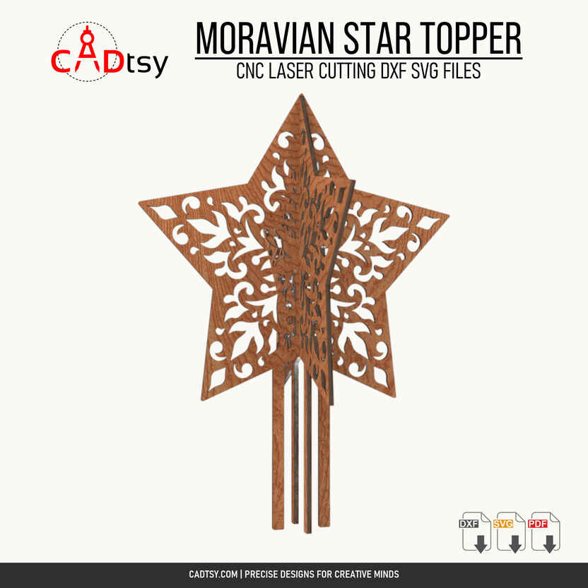 Moravian star Christmas tree topper DXF and SVG laser cutting file cover image