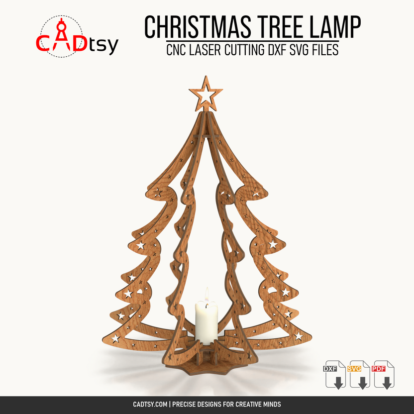 Assembled wooden Christmas tree lamp with an LED tealight