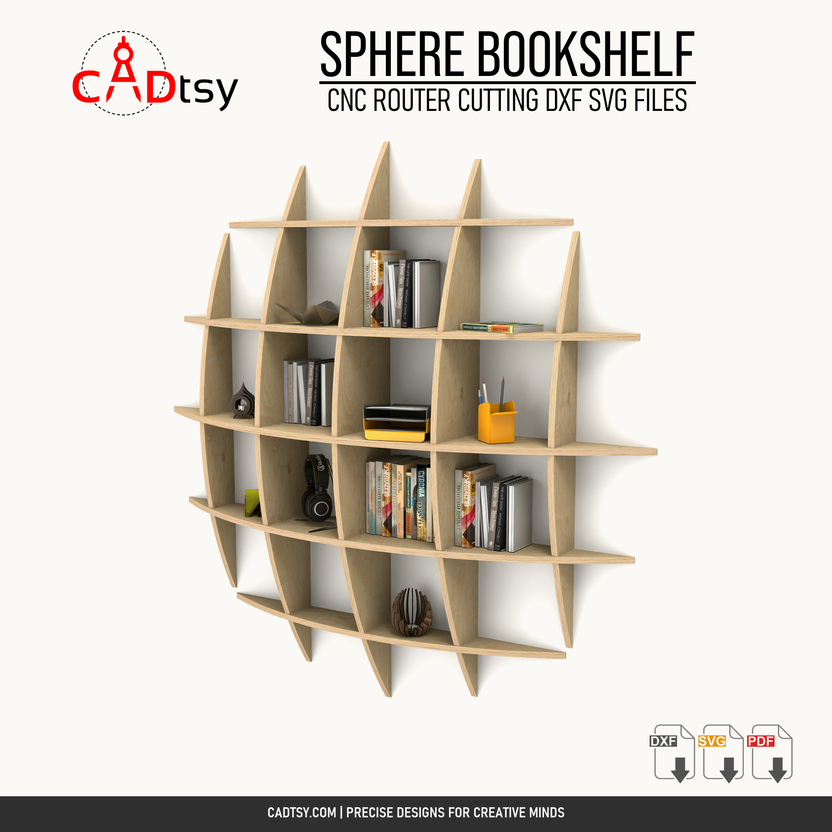 Furnished sphere waffle bookshelf DXF and SVG CNC router file cover image