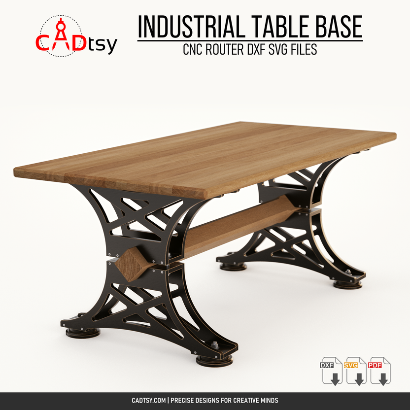 Dining table shown with a double-panel plywood table base and central stretcher
