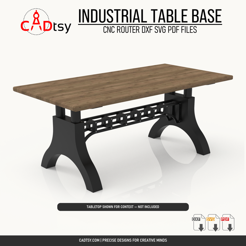 Vintage industrial plywood CNC table base shown with a tabletop for context