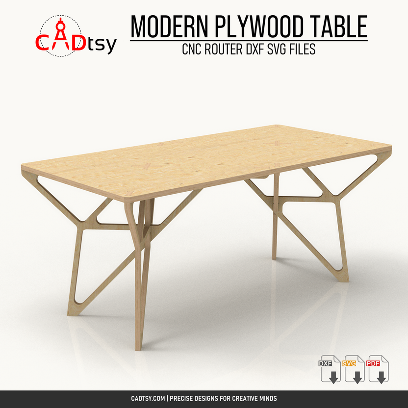 1700 mm modern plywood table DXF and SVG CNC router file cover