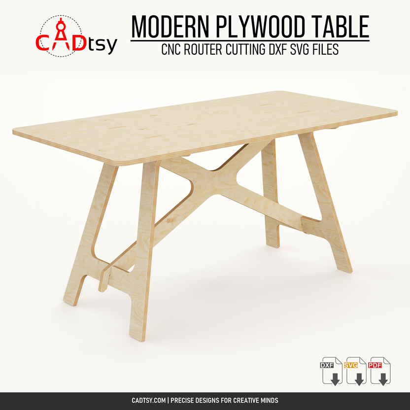 Modern interlocking plywood trestle table for CNC router cutting
