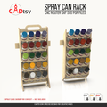 Wall-mounted and mobile plywood spray can racks holding twenty cans each