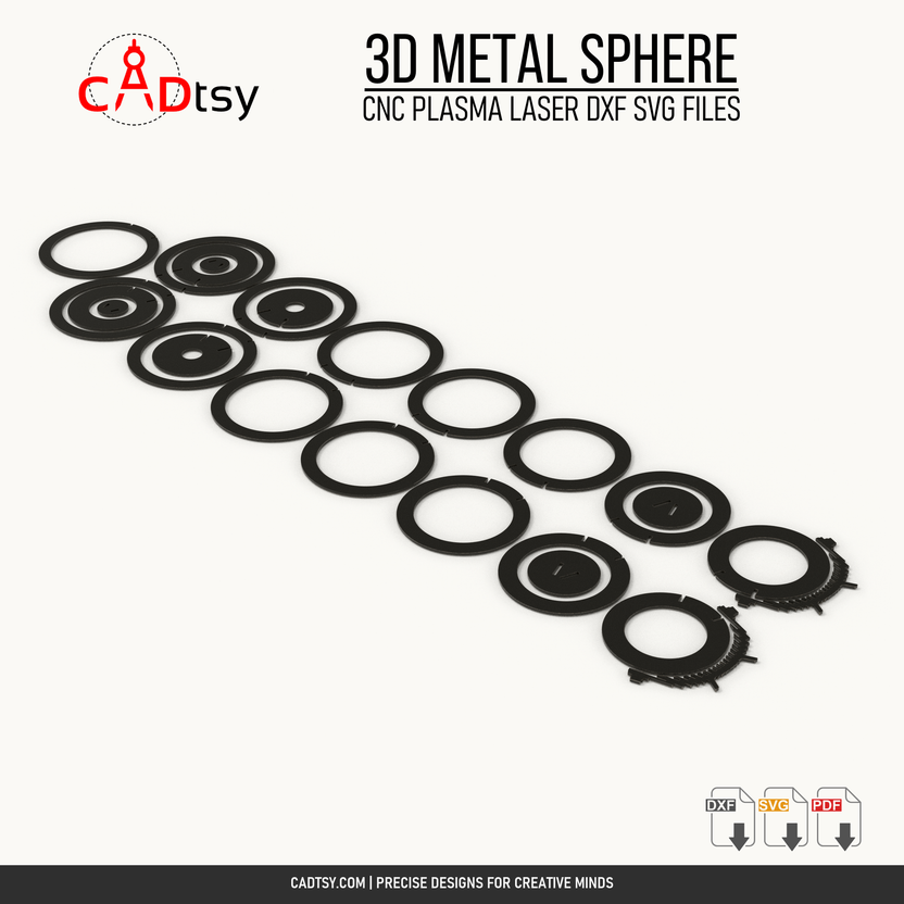 Flat CNC-cut rib, ring, frame, and support components for the metal sphere sculpture