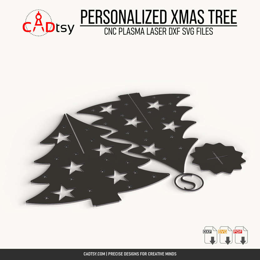 CNC cutting layout for the personalized interlocking Christmas tree