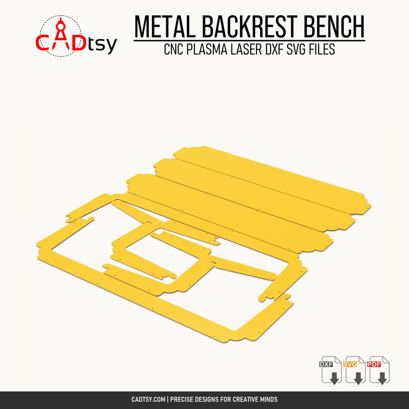 Flat CNC-cut panels for the 1400 millimeter metal backrest bench