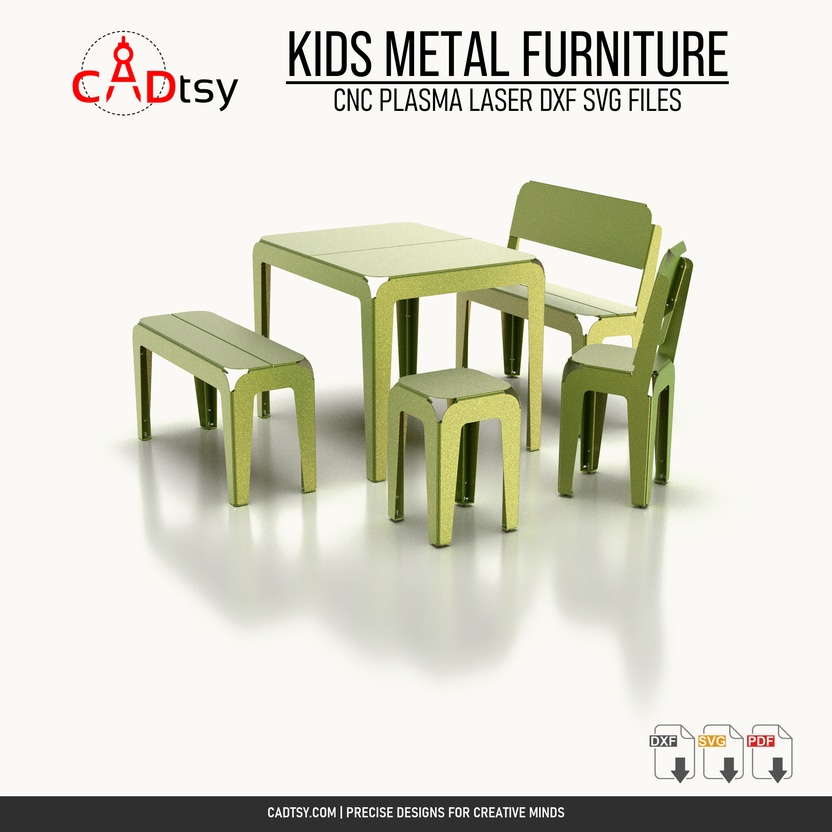 Front view of the five-piece kids metal table and seating set
